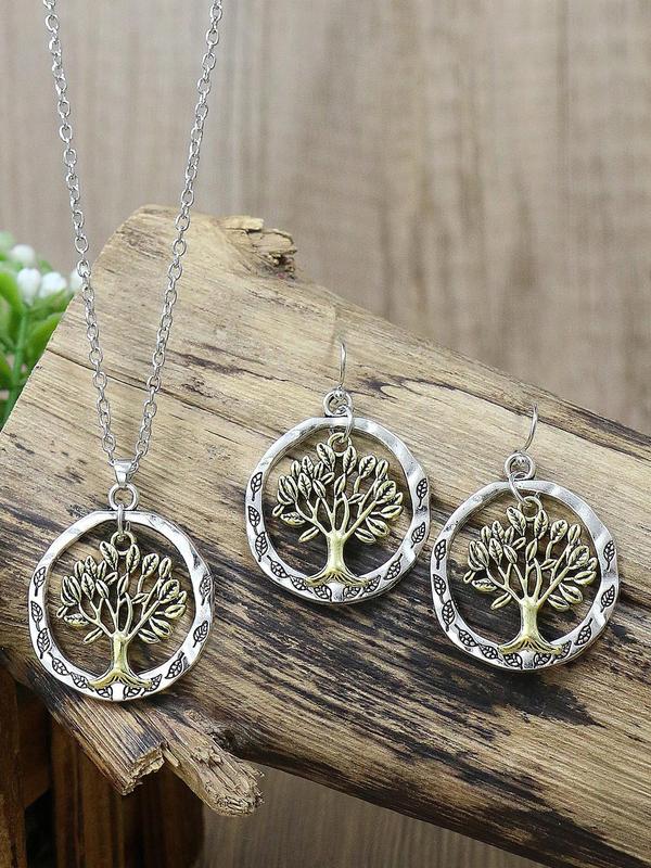 Women's Elegant Tree of Life Design Jewelry Set, 1 Set Including Necklace & Earring Set for Party, Daily Clothing Dating Decor, Trendy All-match & Exquisite Jewelry for Birthday Gift