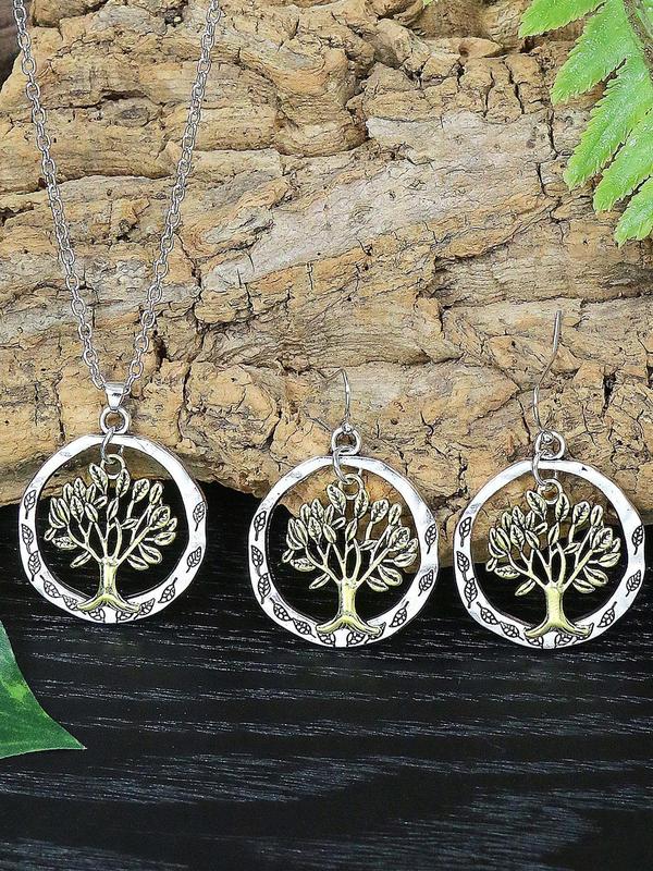 Women's Elegant Tree of Life Design Jewelry Set, 1 Set Including Necklace & Earring Set for Party, Daily Clothing Dating Decor, Trendy All-match & Exquisite Jewelry for Birthday Gift