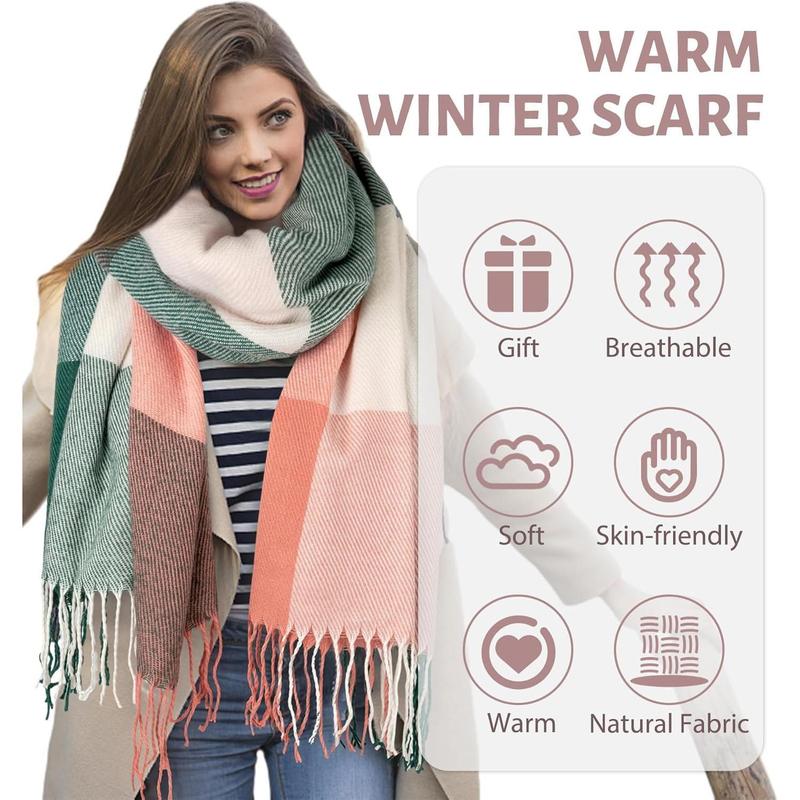 Women's Long Plaid Blanket Scarf Chunky Oversized Winter Fall Warm Scarf Big Tartan Scarves Wrap Shawl Ladies GiftsThanksgiving Gifts Christmas Gifts