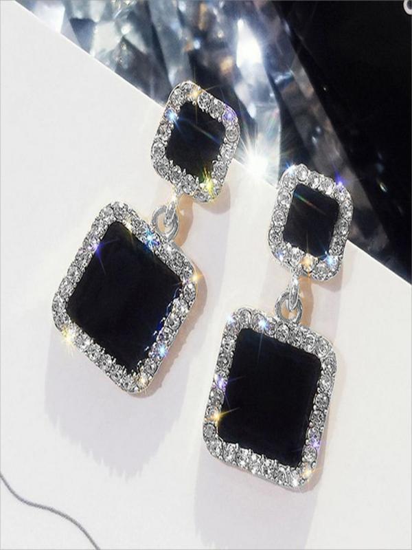 Square Shaped Rhinestone Decor Dangle Earrings, Fashion Jewelry for Party, Daily Clothing Decor, Trendy All-match & Exquisite Jewelry for Birthday Gift