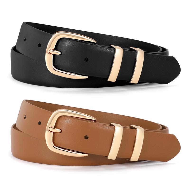 XZQTIVE 2 Pack Women Leather Belt Fashion Gold Buckle Ladies Leather Waist Belt for Jeans Dress