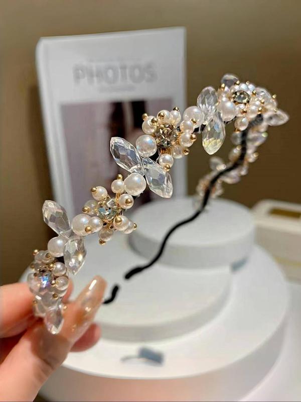 Faux Pearl Decorated Headband, Rhinestone Decor Headband for Wedding Bridal Party Formal Occasions, Fashion Hair Accessories for Women & Girls