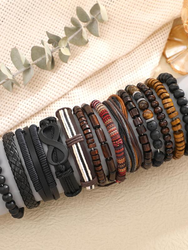 Boho Style Leather Braided Bracelet & Beaded Bracelet, Vintage Trendy Bracelet for Men & Women, Fashion Accessories for Daily Wear, Trendy All-match & Exquisite Jewelry for Birthday Gift