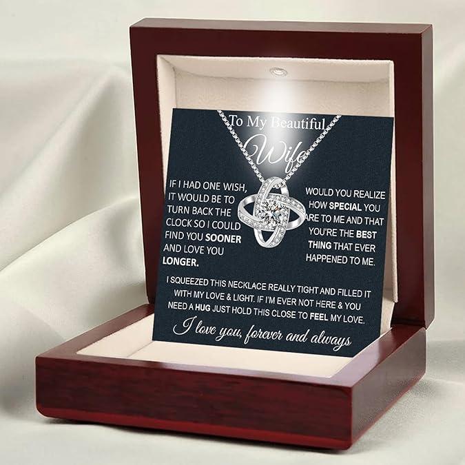 To My Wife Necklace from Husband – Soulmate Necklace for Women, Future Wife Jewelry Gift for Birthday, Christmas, Valentine's Day, or Girlfriend, Includes Message Card & LED Gift Box