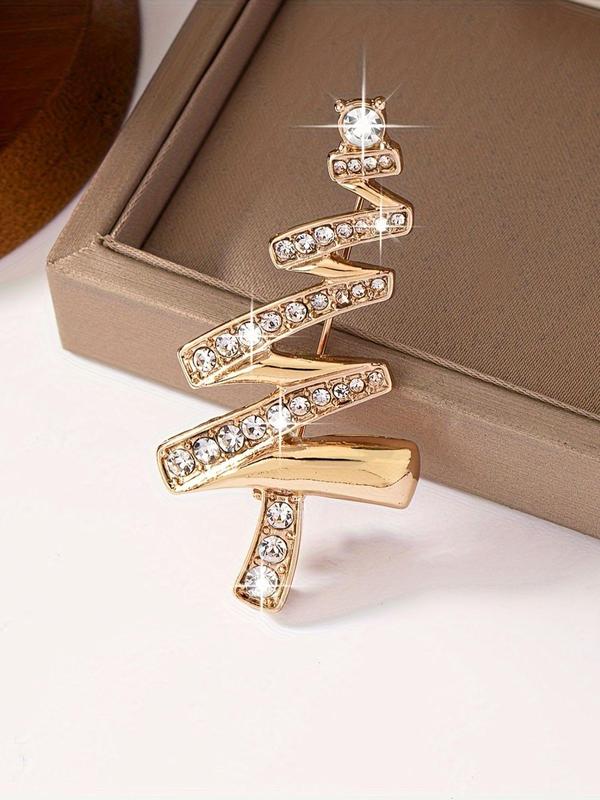 Women's Elegant Christmas Tree Design Brooch, Exquisite Trendy Rhinestone Decorated Brooch, Fashionable Clothes Accessories for Women & Girls