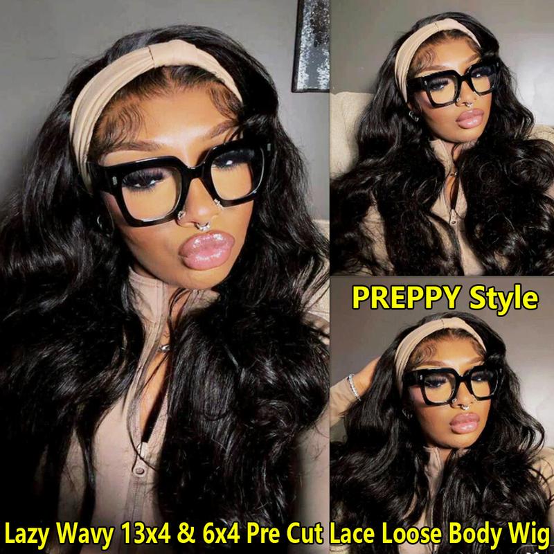 Midulla Lazy Wavy Loose Body Human Hair Wig 250% Density Pre Style 13x4 and 6x4 Pre Cut HD Lace Glueless Wigs Human Hair Ready to Wear Curtain Bangs Lace Front Wig