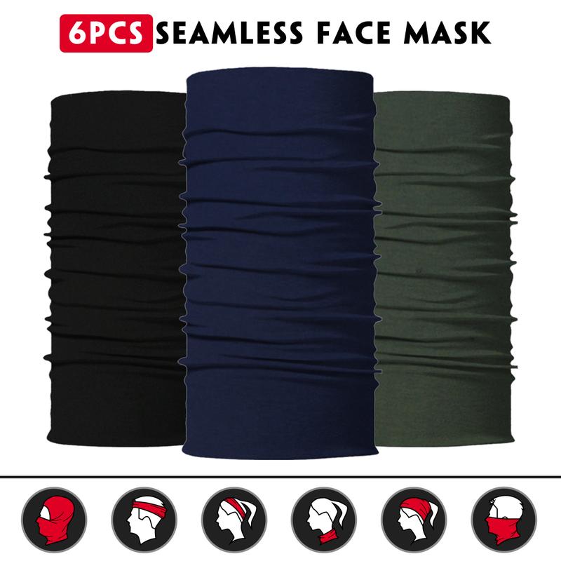 6PCS Neck Gaiter, Solid Color Collection for Men Women Headwear Bandana Head Wrap Face Scarf Mask Cover Warmer Balaclava-Seamless & Versatile