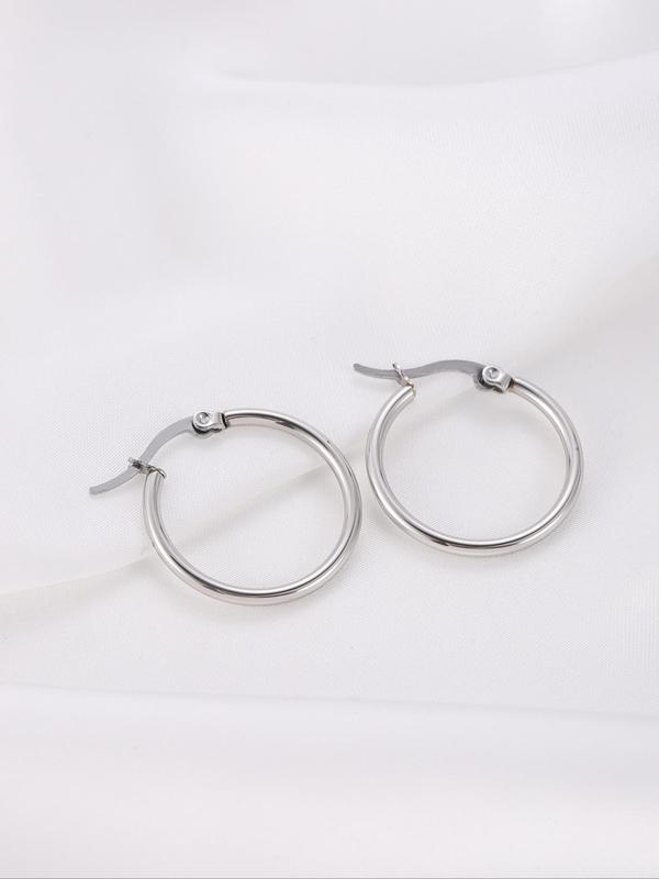 1 Pair Simple Round Hoop Titanium Steel Earrings for Women Men, Temperament Jewelry for Party, Daily Clothing Decor, Minimalist Romantic Aesthetic Jewelry Gift for Him & Her