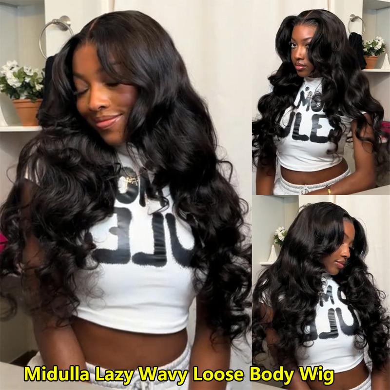 Midulla Lazy Wavy Loose Body Human Hair Wig 250% Density Pre Style 13x4 and 6x4 Pre Cut HD Lace Glueless Wigs Human Hair Ready to Wear Curtain Bangs Lace Front Wig