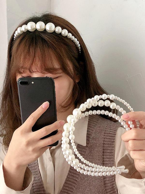 3pcs set Fashion Plain Faux Pearl Stitching Decorative Headbands, Retro Elegant and Sweet Temperament Hair Accessories, Versatile Headbands for Women and Girls