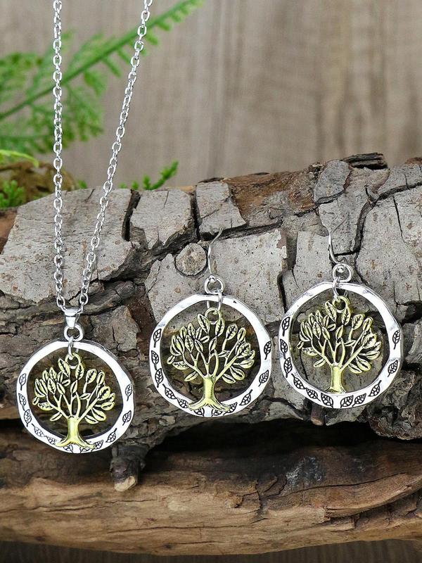 Women's Elegant Tree of Life Design Jewelry Set, 1 Set Including Necklace & Earring Set for Party, Daily Clothing Dating Decor, Trendy All-match & Exquisite Jewelry for Birthday Gift