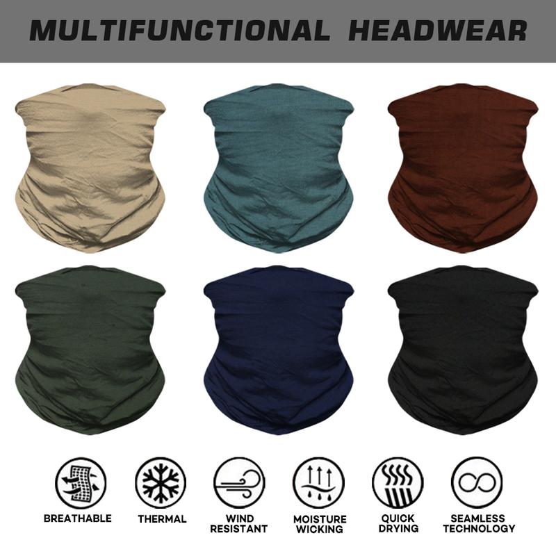 6PCS Neck Gaiter, Solid Color Collection for Men Women Headwear Bandana Head Wrap Face Scarf Mask Cover Warmer Balaclava-Seamless & Versatile