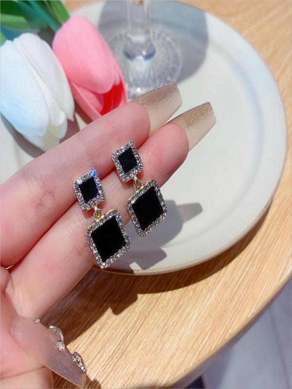 Square Shaped Rhinestone Decor Dangle Earrings, Fashion Jewelry for Party, Daily Clothing Decor, Trendy All-match & Exquisite Jewelry for Birthday Gift