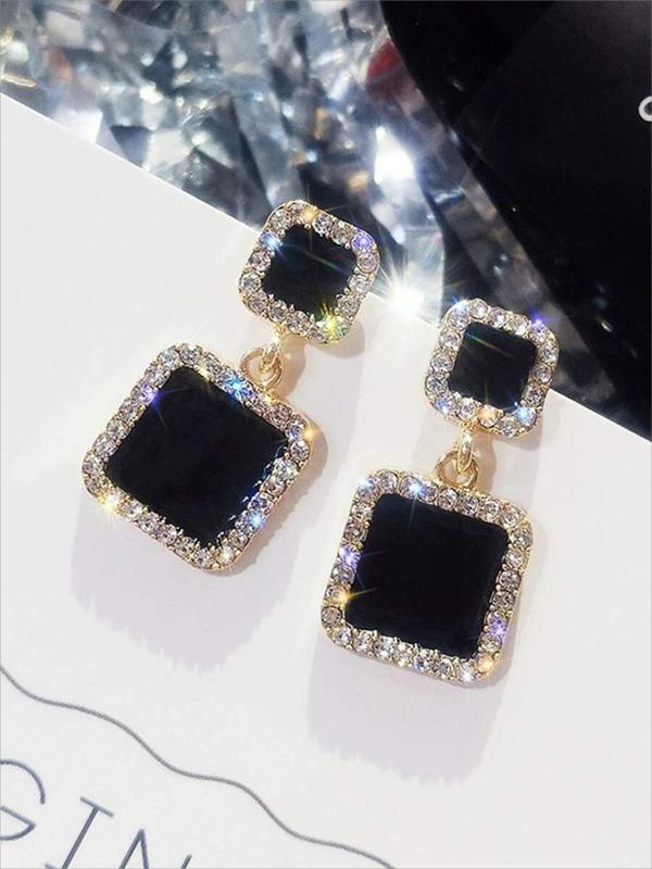 Square Shaped Rhinestone Decor Dangle Earrings, Fashion Jewelry for Party, Daily Clothing Decor, Trendy All-match & Exquisite Jewelry for Birthday Gift