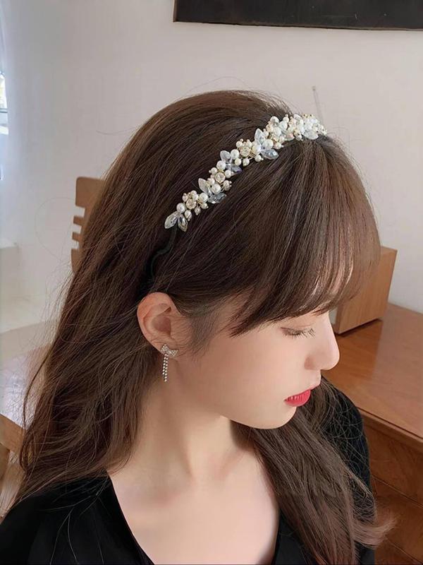 Faux Pearl Decorated Headband, Rhinestone Decor Headband for Wedding Bridal Party Formal Occasions, Fashion Hair Accessories for Women & Girls