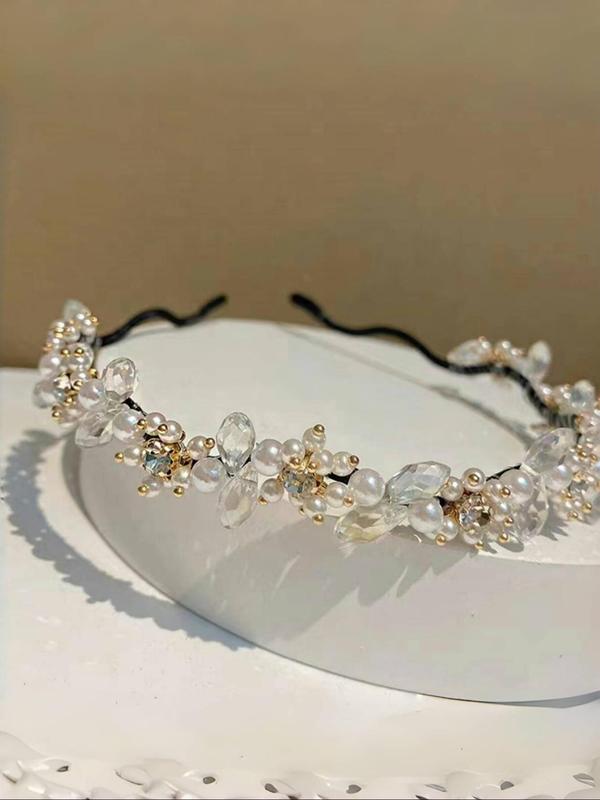 Faux Pearl Decorated Headband, Rhinestone Decor Headband for Wedding Bridal Party Formal Occasions, Fashion Hair Accessories for Women & Girls