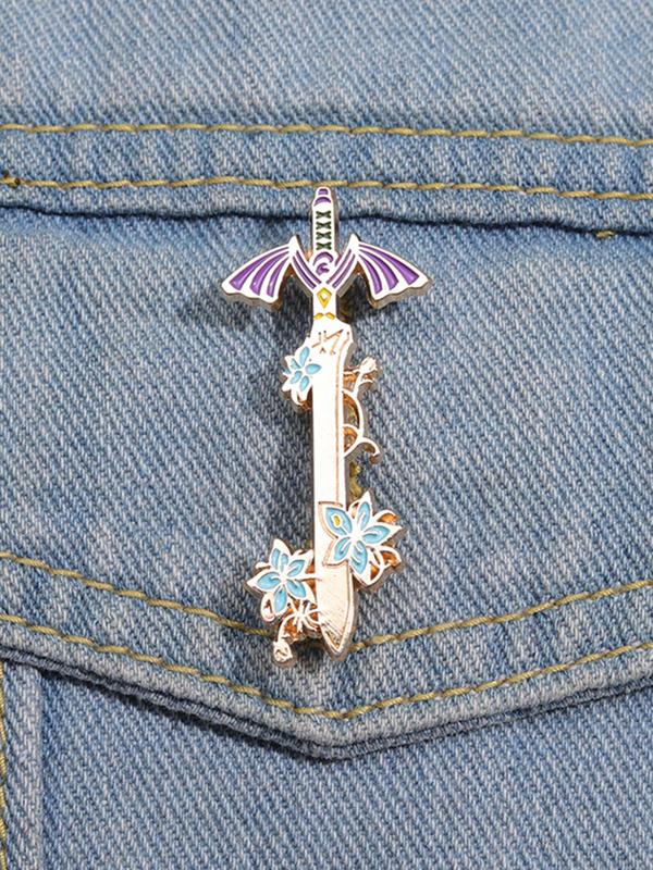 Cute Flower Sword Design Brooch, Fashion Accessories for Women & Men for Daily Clothing Decor, Trendy All-match & Exquisite Brooch for Birthday Gift