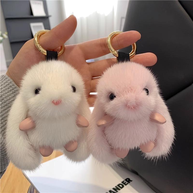 Cute Rabbit Design Plush Keychain, 1 Count Soft & Cute Keychain for Car Keys for Women & Men, Universal Car Interior Decoration Accessories