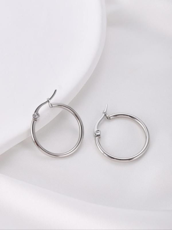 1 Pair Simple Round Hoop Titanium Steel Earrings for Women Men, Temperament Jewelry for Party, Daily Clothing Decor, Minimalist Romantic Aesthetic Jewelry Gift for Him & Her