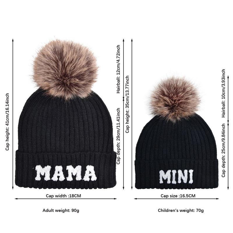 Mommy and Me Matching Hat Parent-Child Beanie Hat Mother & Kids Winter Warm Knit Hat Letter Embroidery Family Matching Crochet Cap