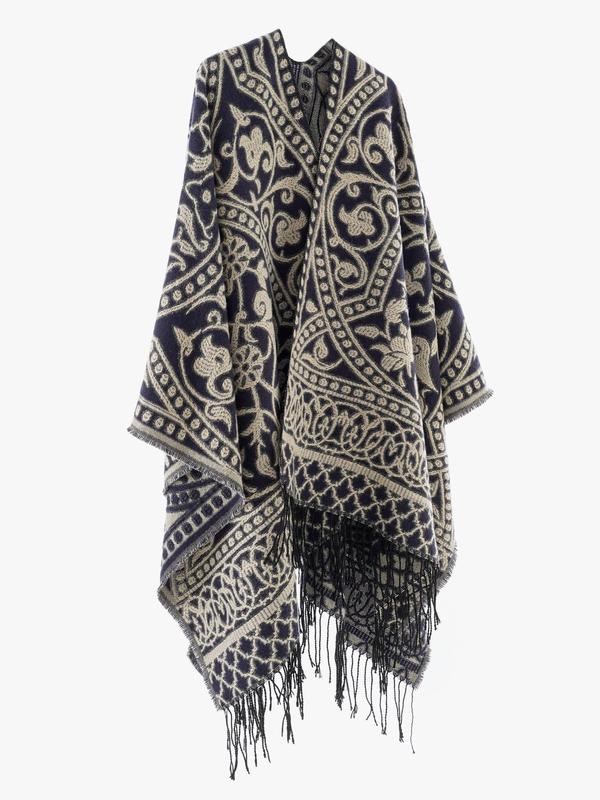 Women's All Over Print Tassel Decor Shawl, Casual Street Style Scarf for Fall & Winter, Fashion Accessories for Women & Girls