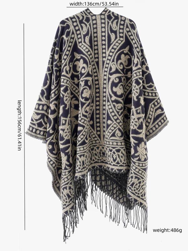 Women's All Over Print Tassel Decor Shawl, Casual Street Style Scarf for Fall & Winter, Fashion Accessories for Women & Girls