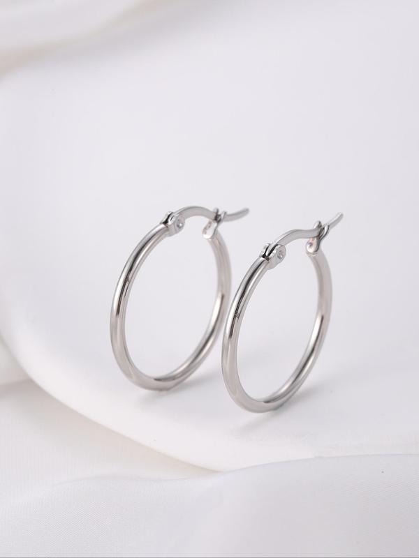 1 Pair Simple Round Hoop Titanium Steel Earrings for Women Men, Temperament Jewelry for Party, Daily Clothing Decor, Minimalist Romantic Aesthetic Jewelry Gift for Him & Her