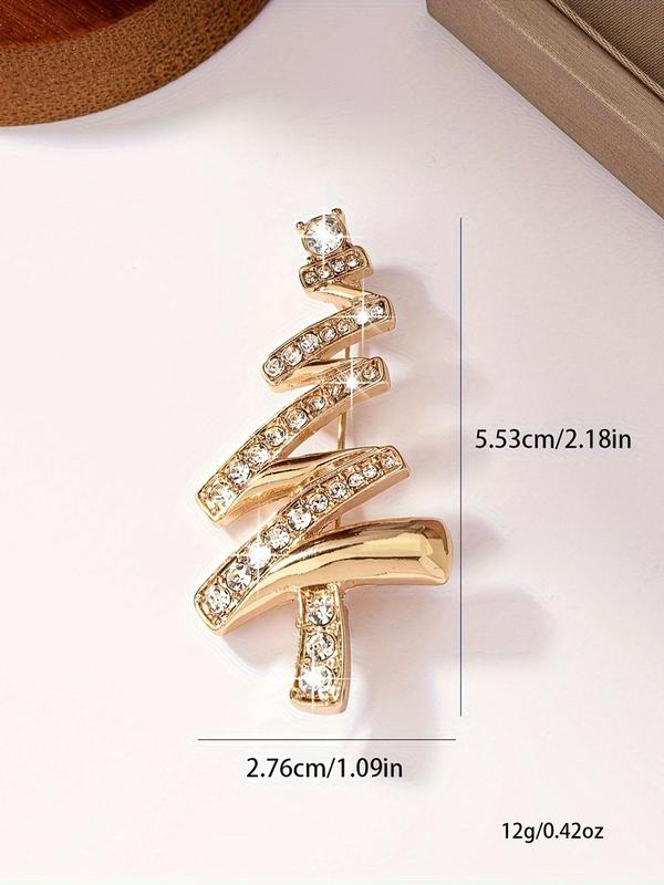 Women's Elegant Christmas Tree Design Brooch, Exquisite Trendy Rhinestone Decorated Brooch, Fashionable Clothes Accessories for Women & Girls